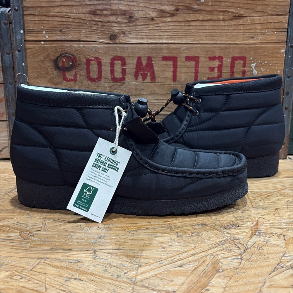 Brand new unworn discontinued Clarks Wallabee quilted black style with crepe